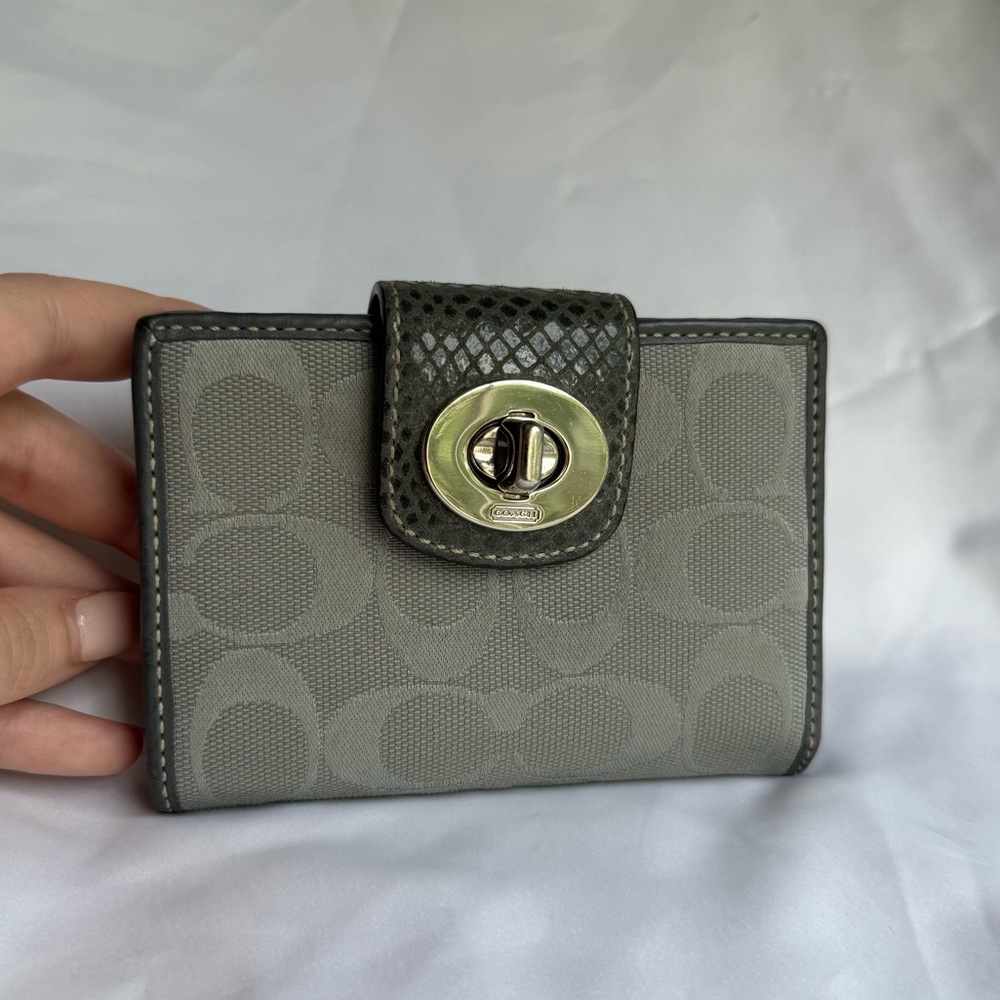 Coach Wallet Gray Bifold Turn Lock
